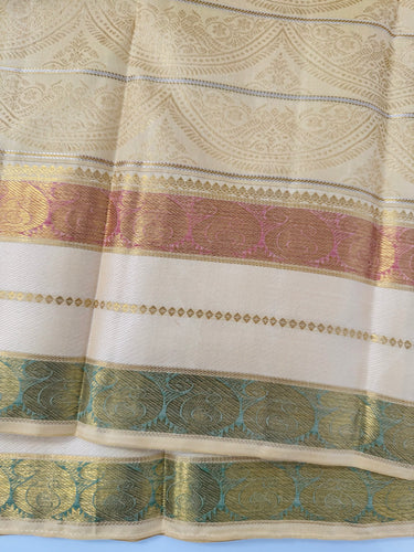 Exclusive Kanchivaram Designer Pure Silk Pure Zari Silk Saree | Beige & Gold | Handwoven | Ships from California